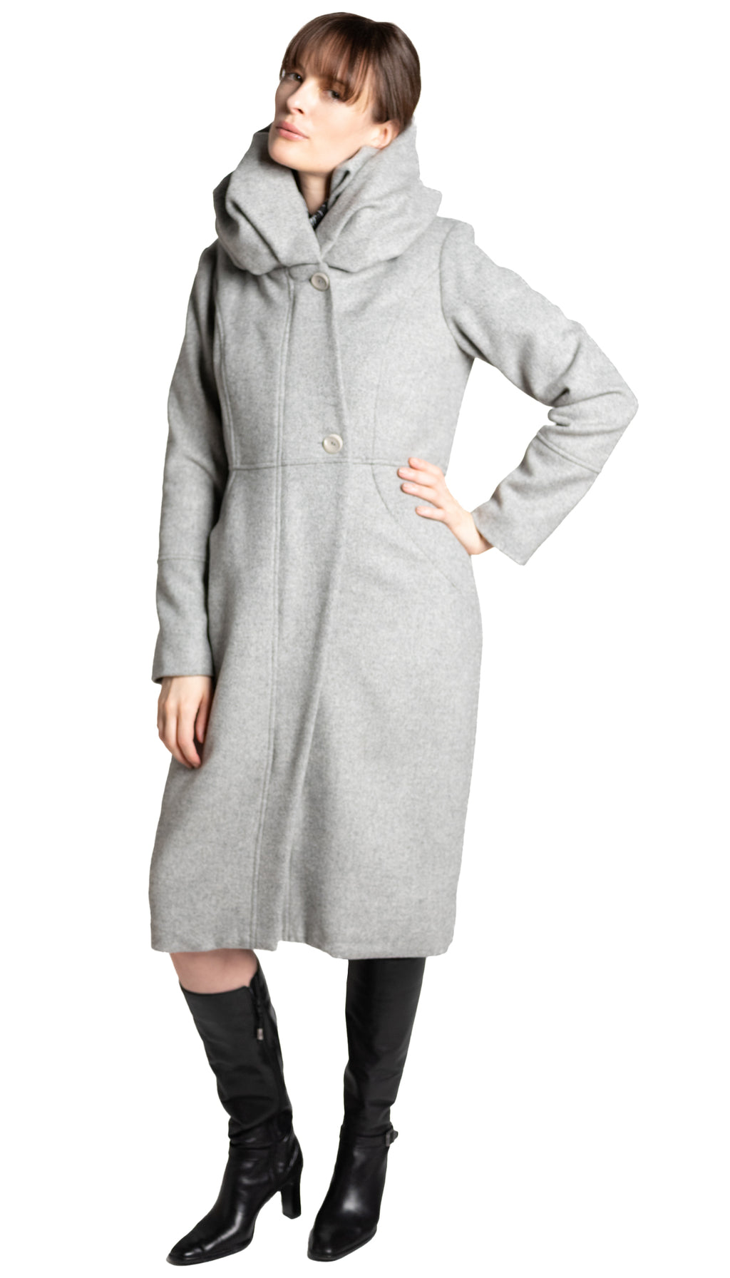 Cowl/Hood Zip Coat / Cloud Grey