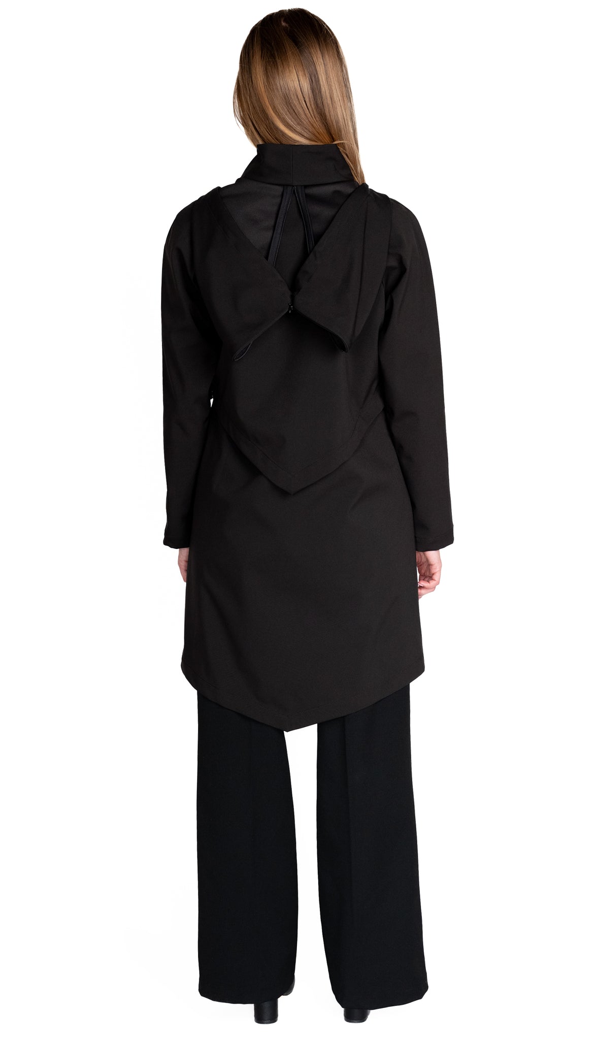Convertible Hood Asymmetrical Rain Jacket (knee length)