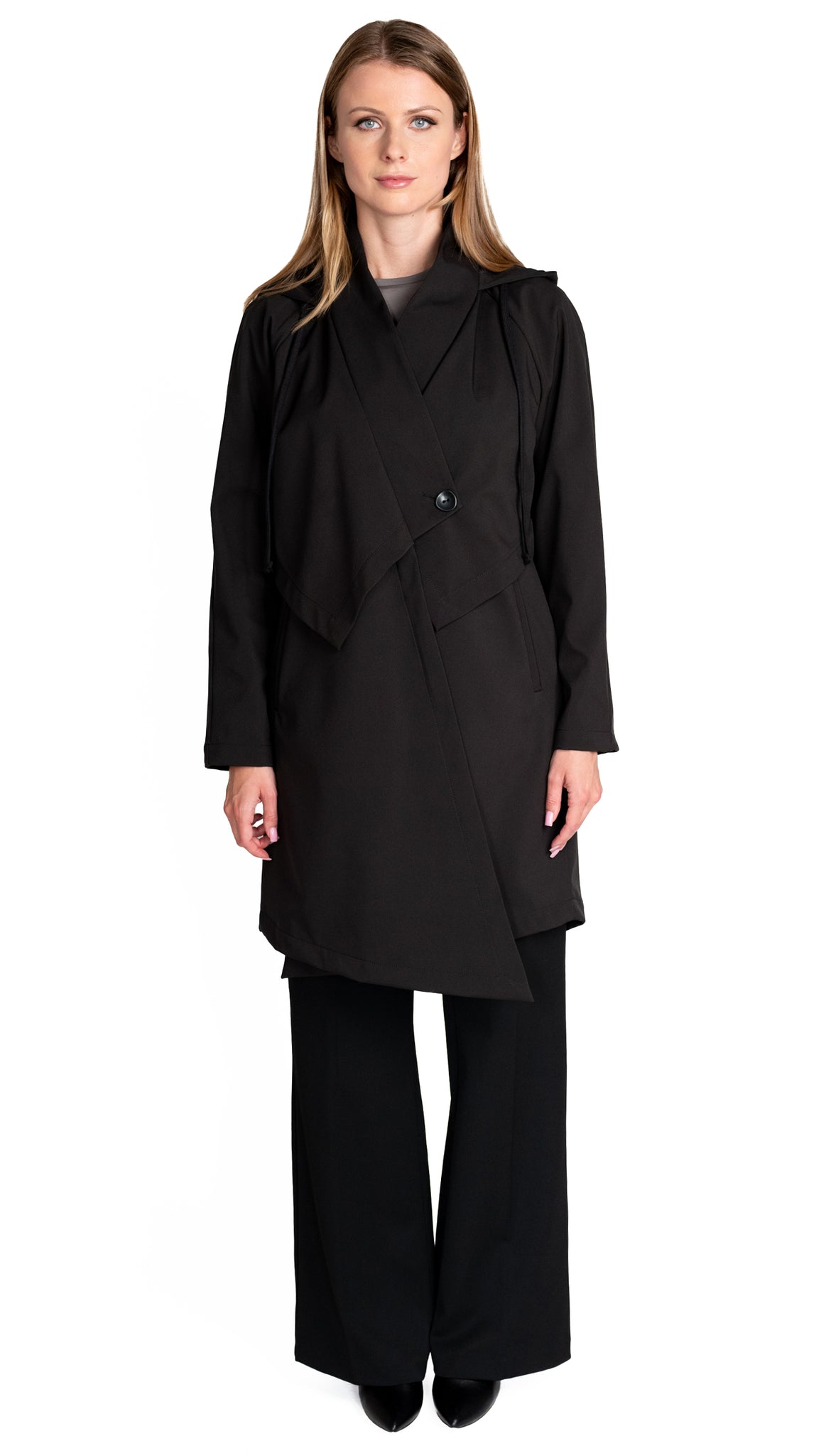 Convertible Hood Asymmetrical Rain Jacket (knee length)