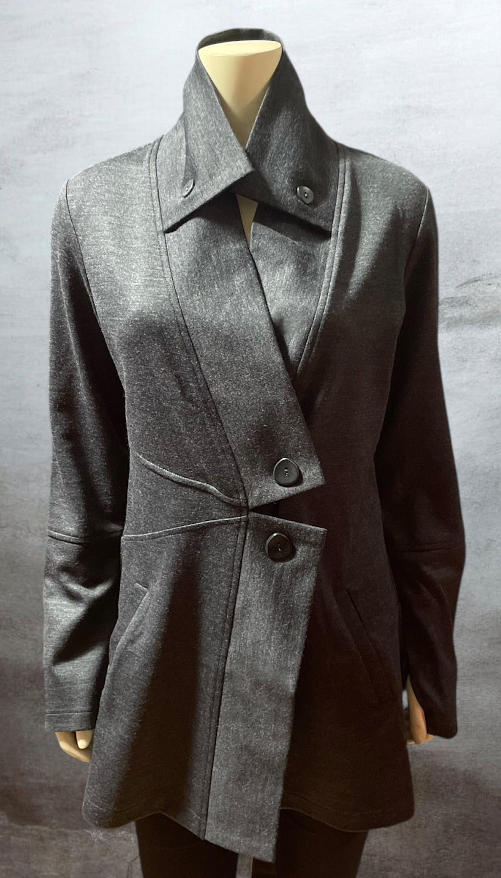 Classic Double Collar Wool Jersey Sweater Jacket/ Navy + Charcoal