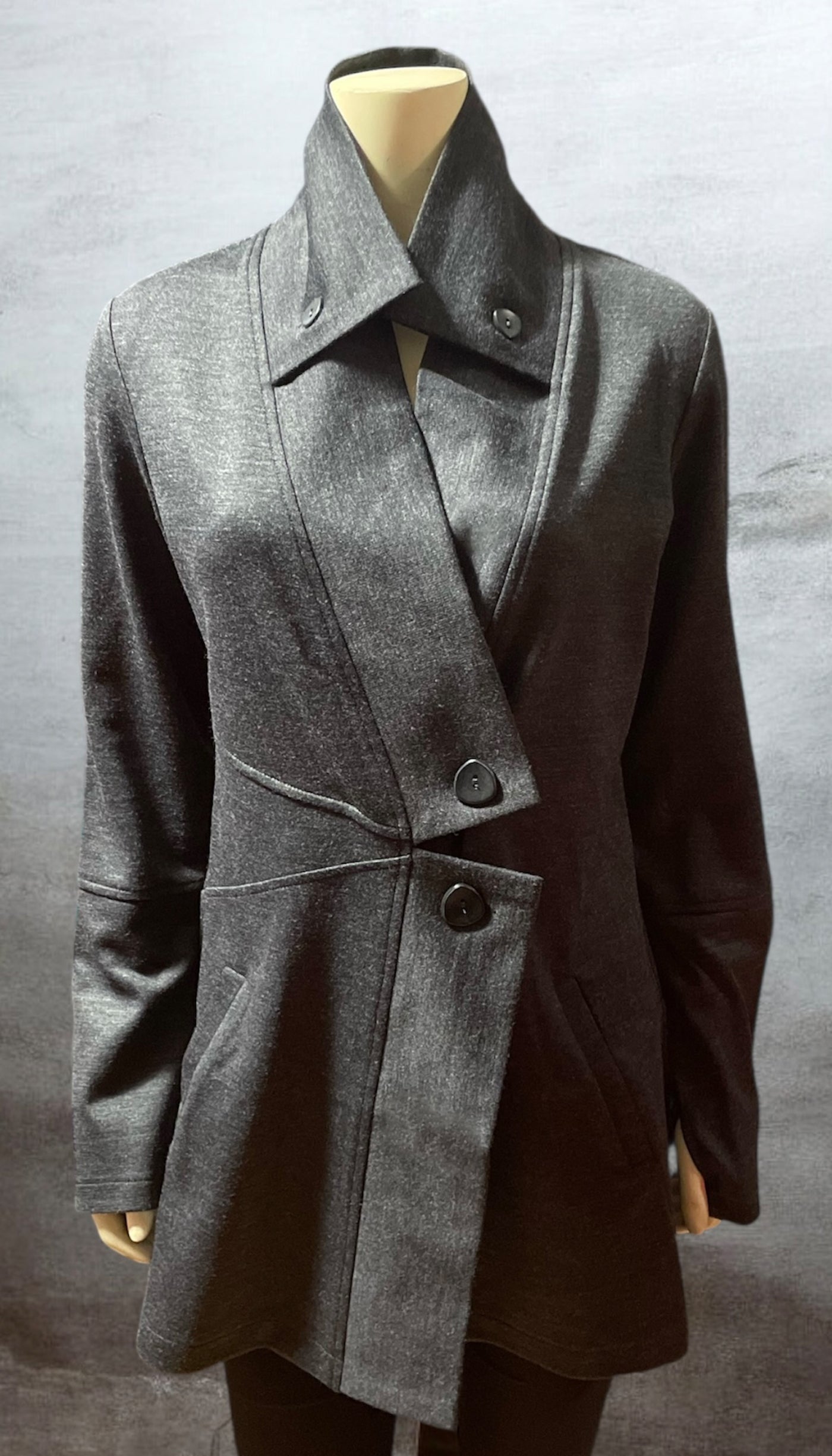 Classic Double Collar Wool Jersey Sweater Jacket/ Navy + Charcoal