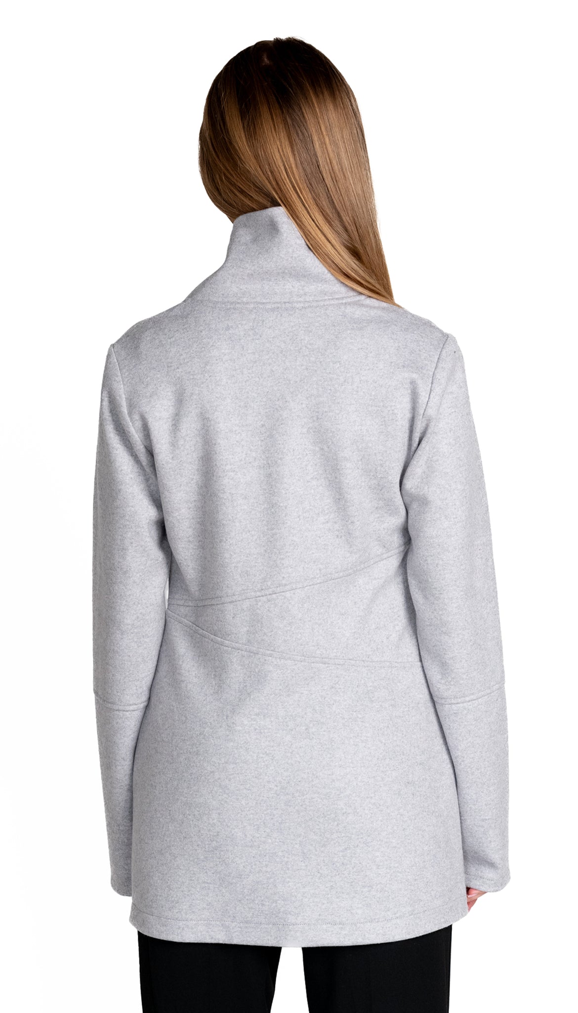 Classic Double Collar Wool Double Knit Sweater Jacket/ Cloud Grey