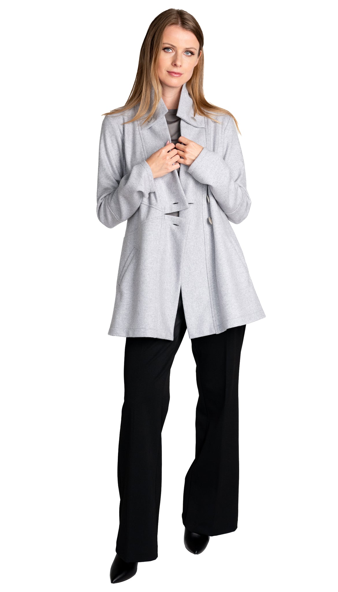 Classic Double Collar Wool Double Knit Sweater Jacket/ Cloud Grey