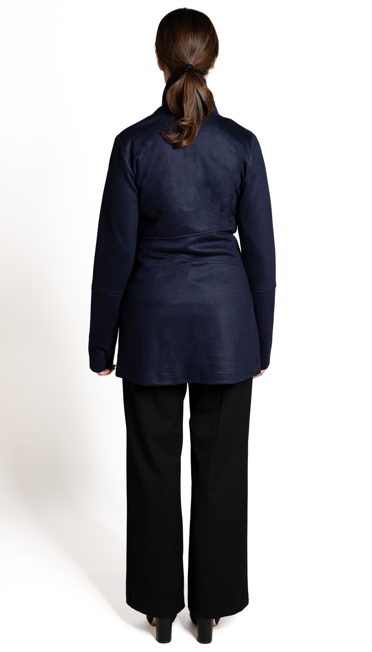 Classic Double Collar Wool Jersey Sweater Jacket/ Navy + Charcoal