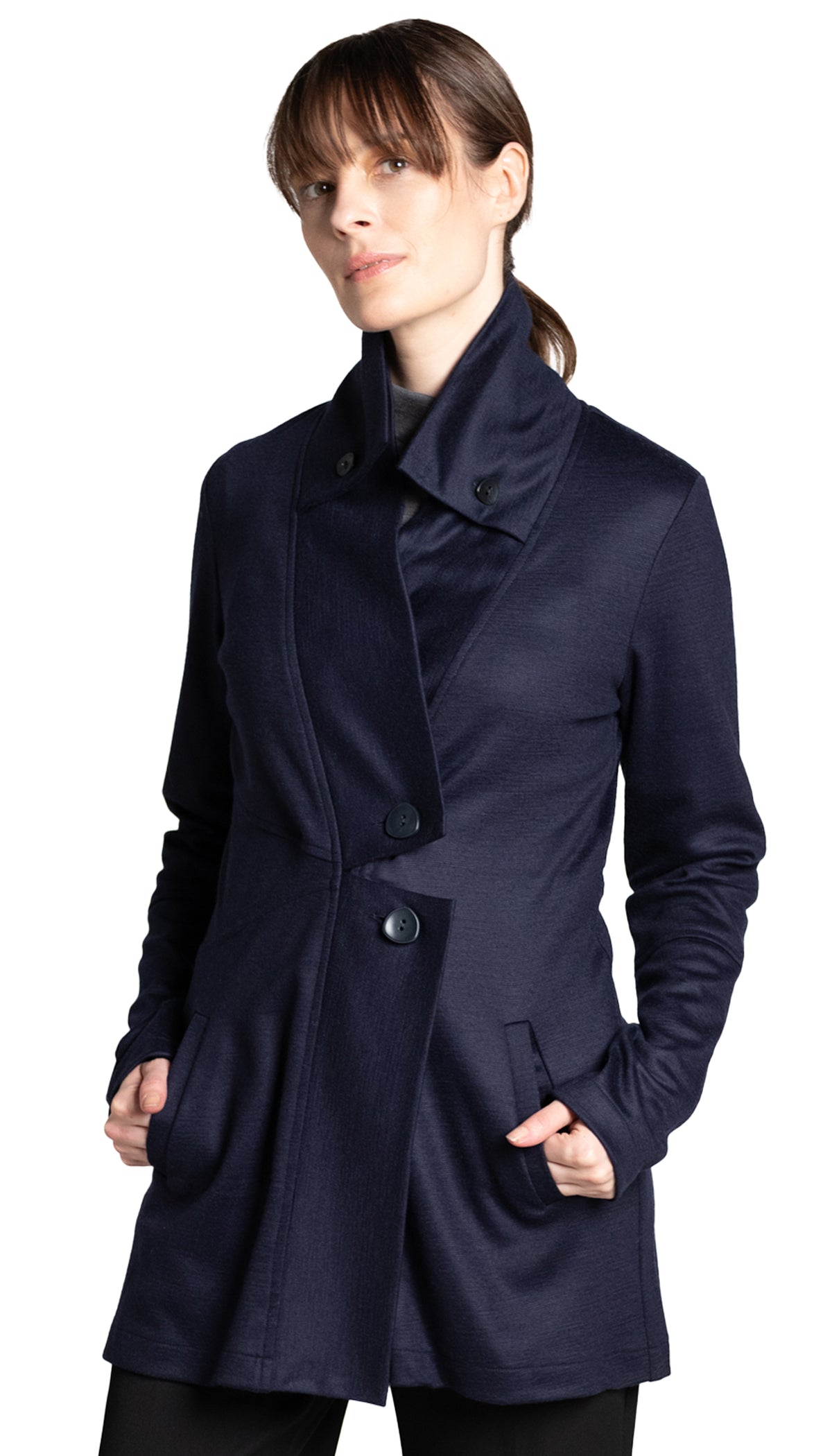 Classic Double Collar Wool Jersey Sweater Jacket/ Navy + Charcoal
