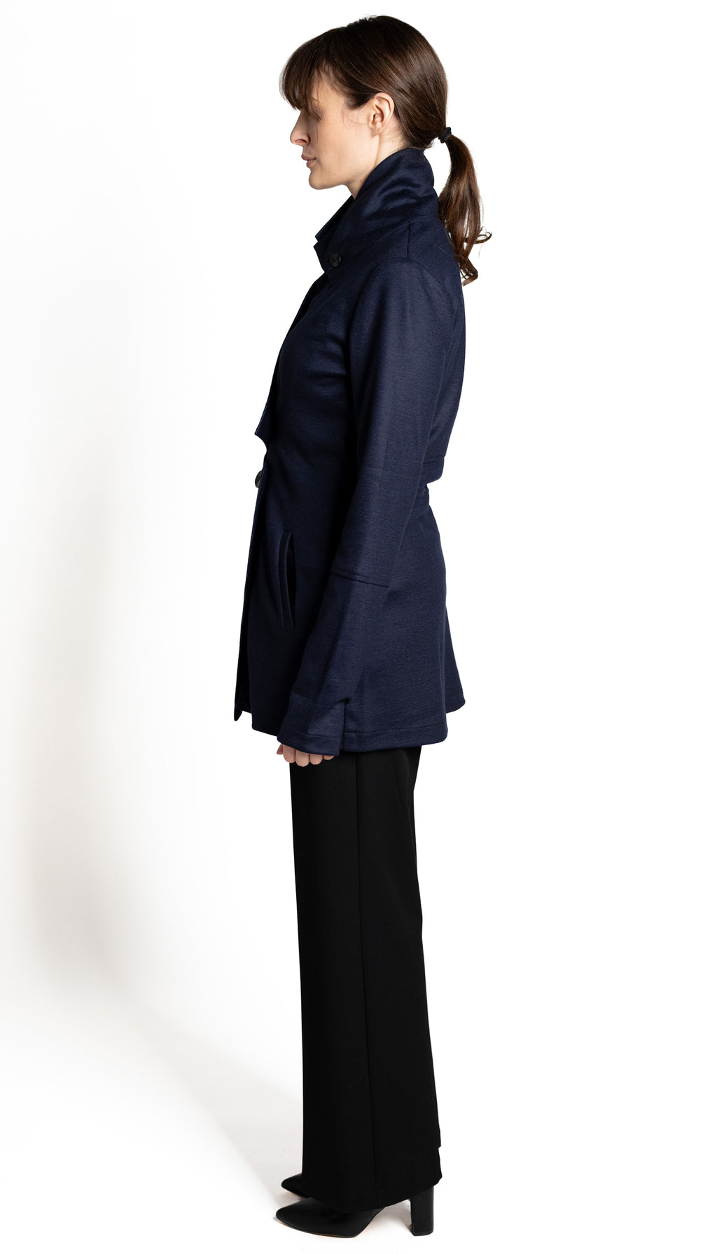 Classic Double Collar Wool Jersey Sweater Jacket/ Navy + Charcoal