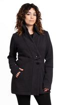 Double Collar Fleece Sweater Jacket /Ribbed Fleece/ Coal Black *Relaxed Fit