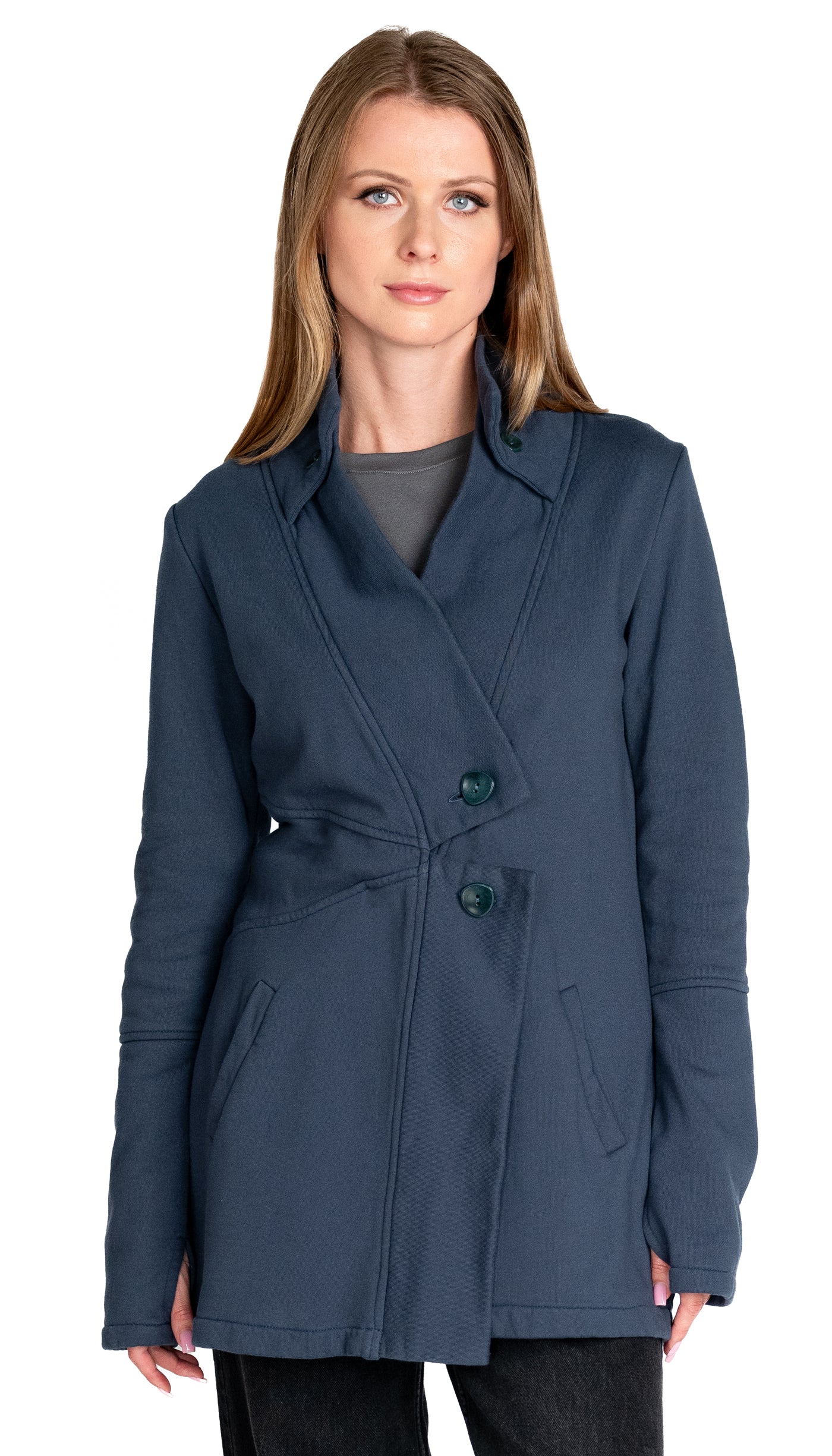 Double Collar Fleece Sweatshirt Jacket /Organic Cotton Fleece/ Ultramarine