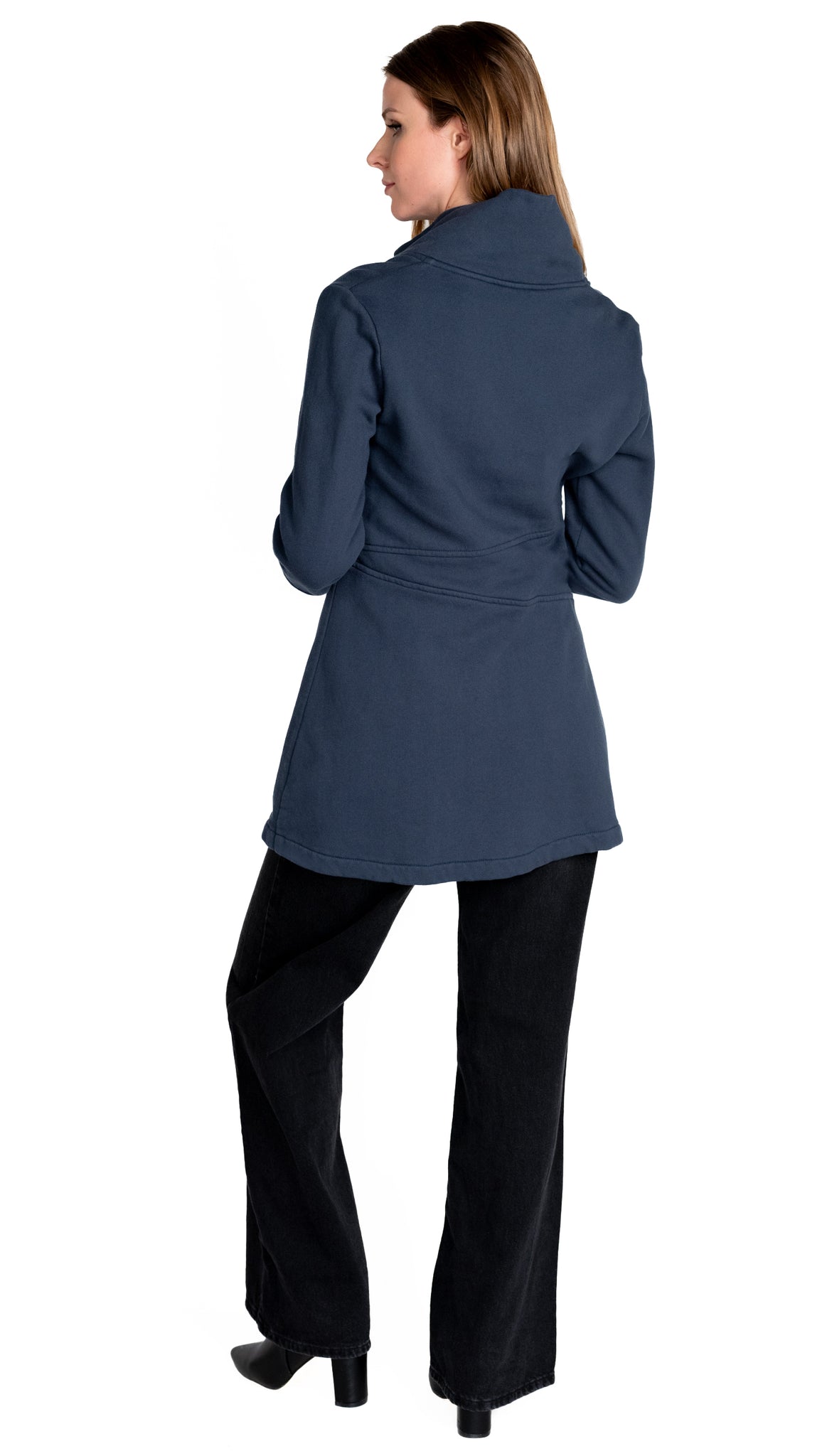 Double Collar Fleece Sweatshirt Jacket /Organic Cotton Fleece/ Ultramarine