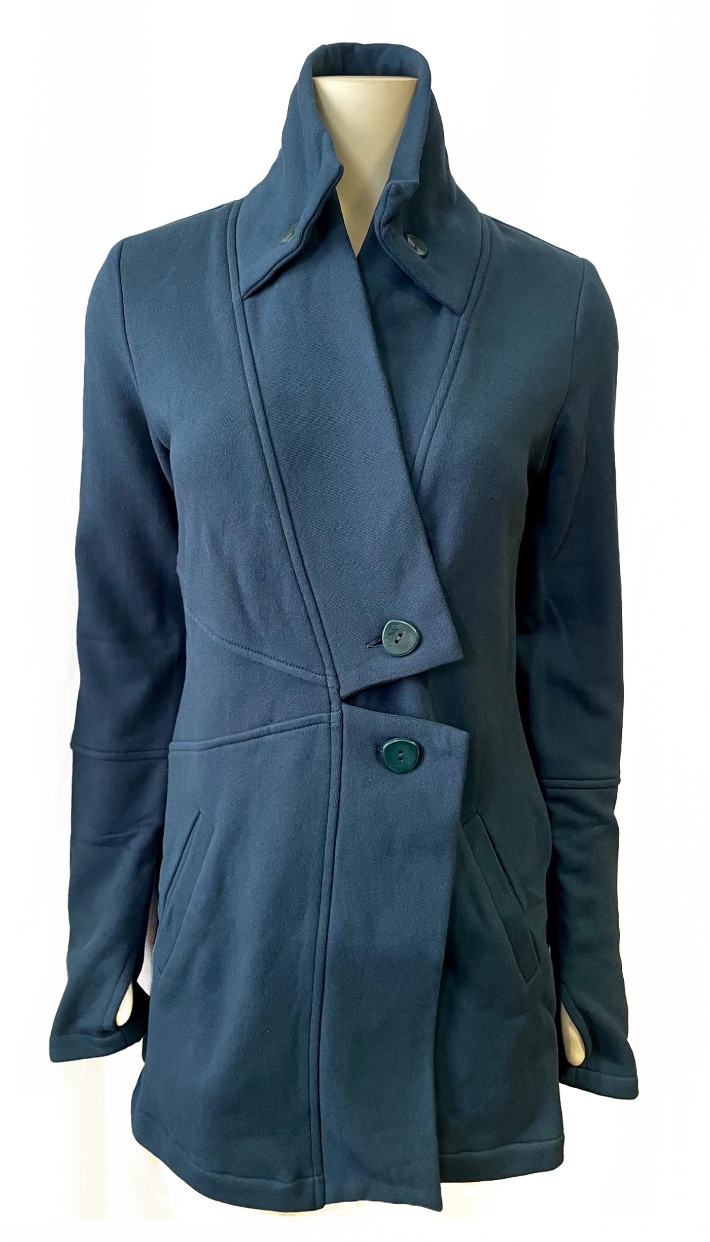 Double Collar Fleece Sweatshirt Jacket /Organic Cotton Fleece/ Ultramarine