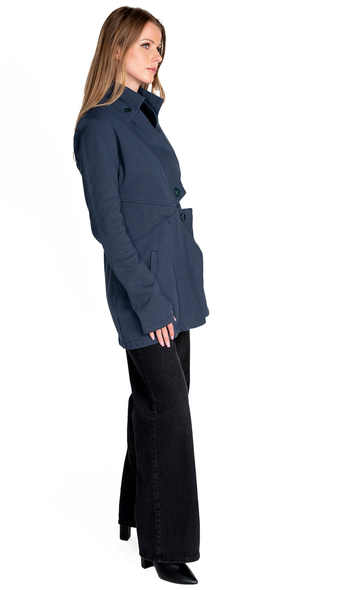 Double Collar Fleece Sweatshirt Jacket /Organic Cotton Fleece/ Ultramarine