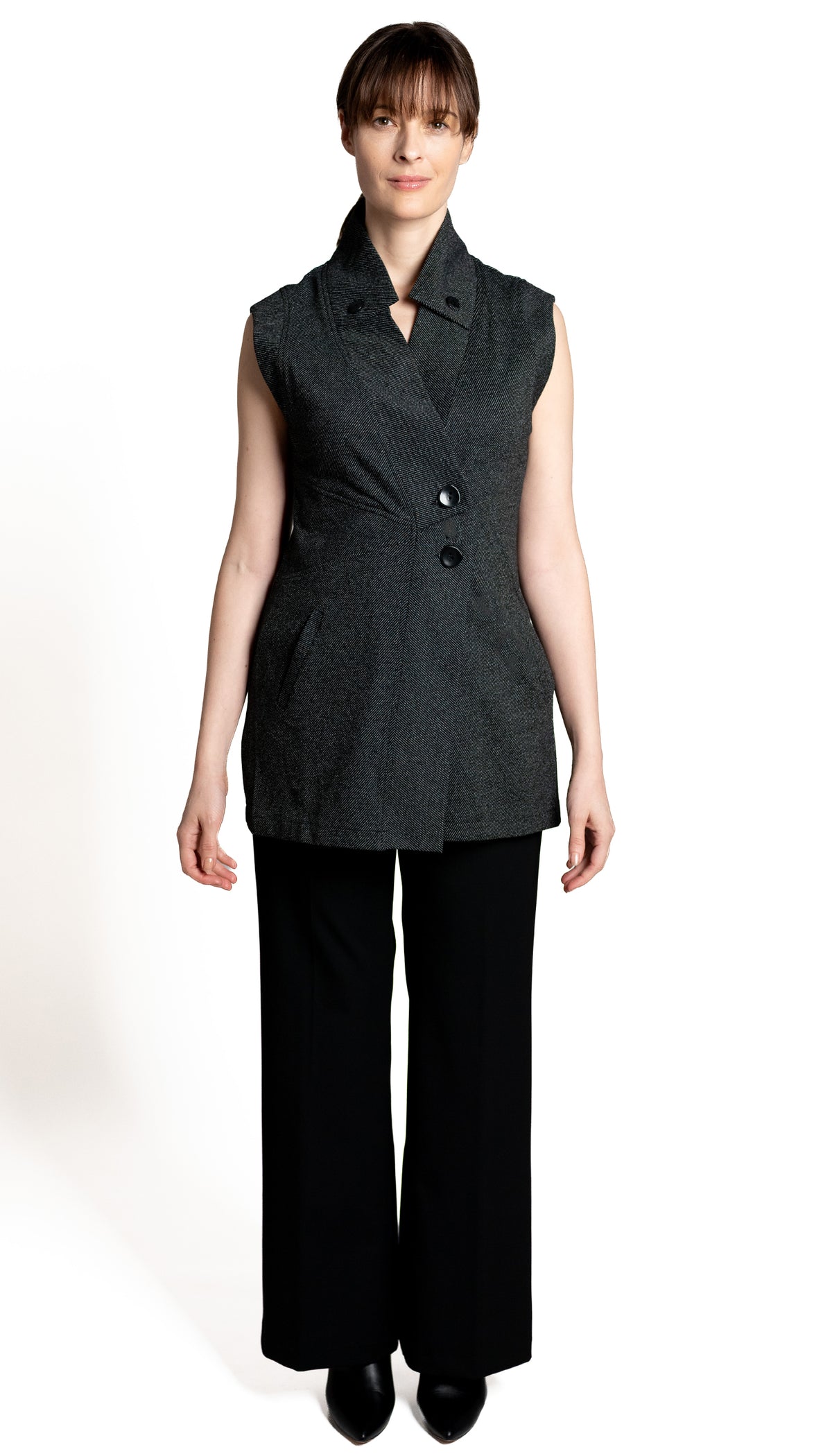 Double Collar Asym Vest/ Viscose