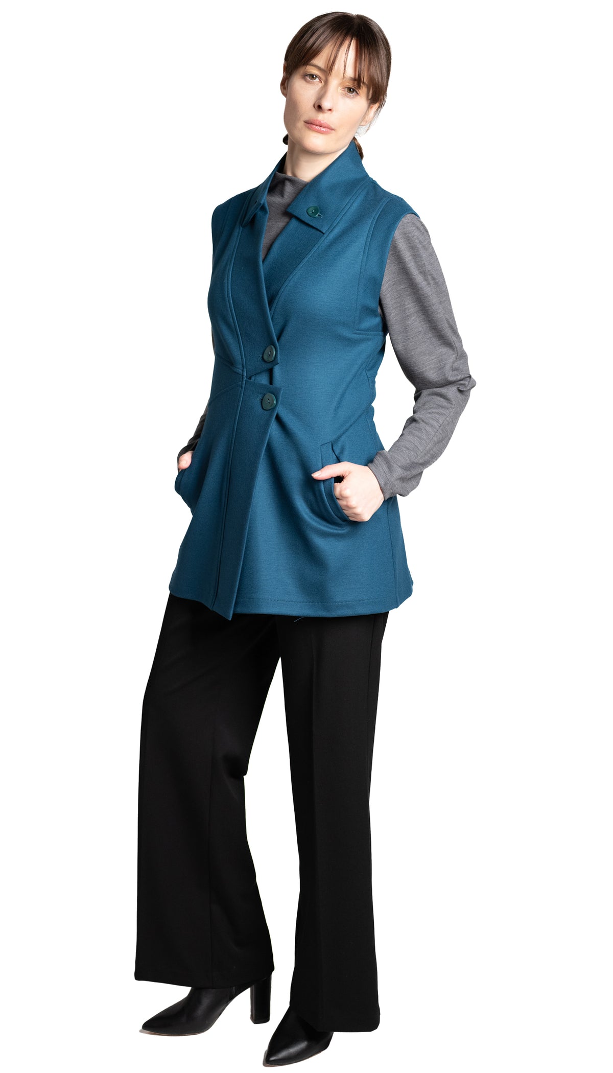 Double Collar Sweater Vest: Teal