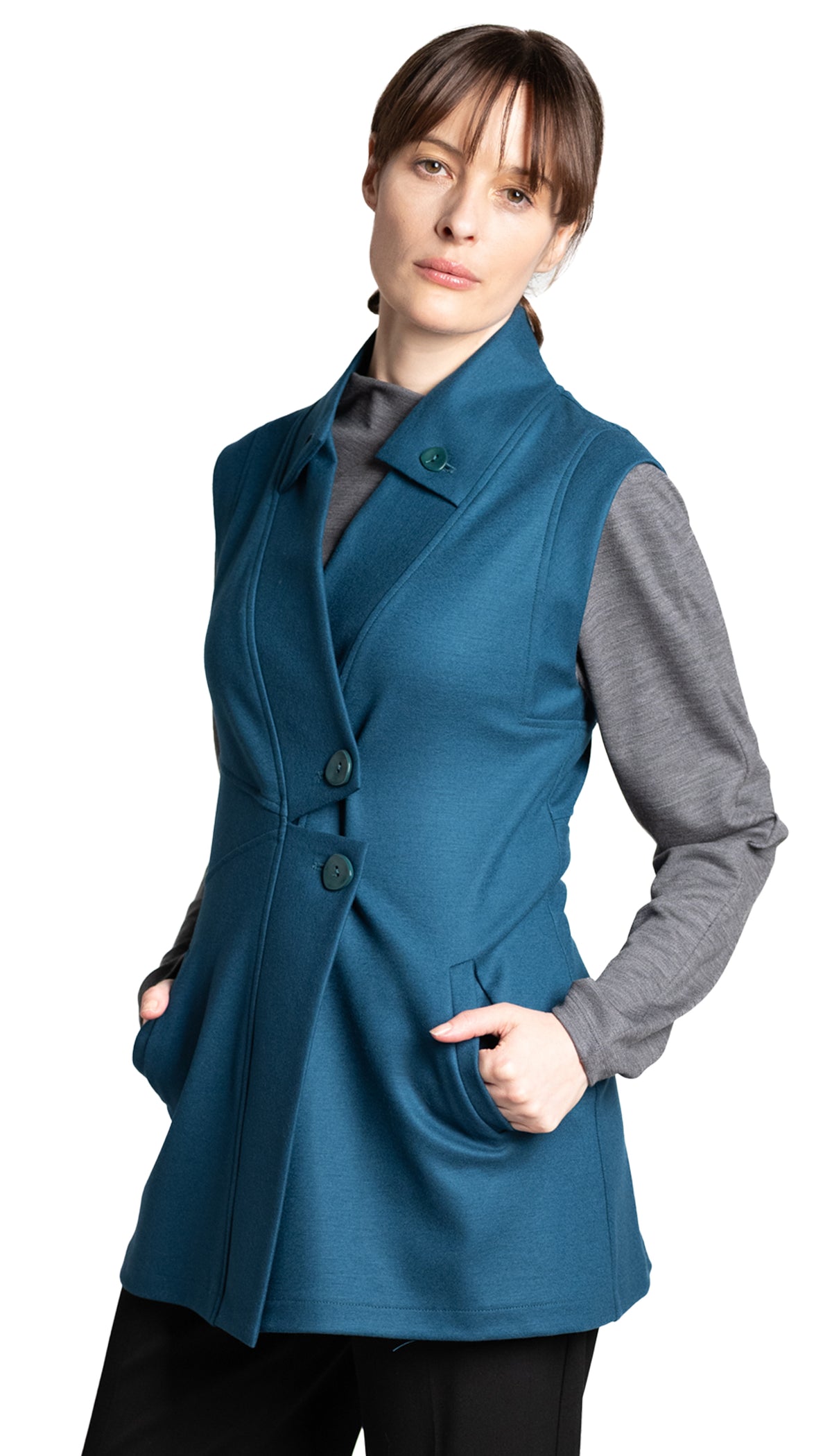 Double Collar Sweater Vest: Teal