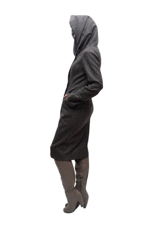 Cowl/Hood Zip Coat/Charcoal