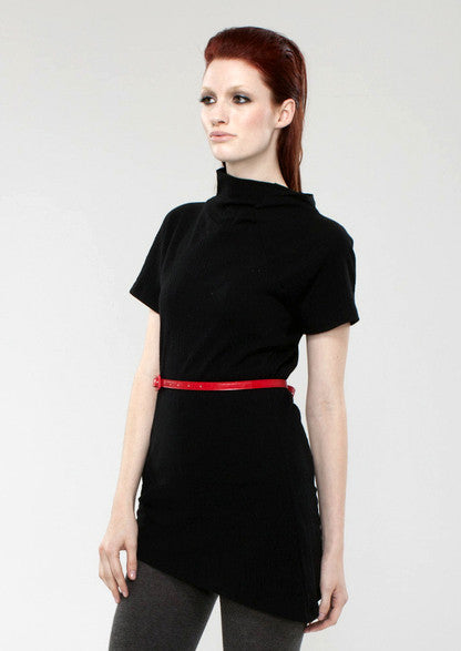 Classic Aymmetrical Mock Short Sleeve Tunic Top / Black /Originally $108