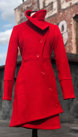 Swerve Coat  / Wool/Nylon/Cashmere /  Pomodoro Red