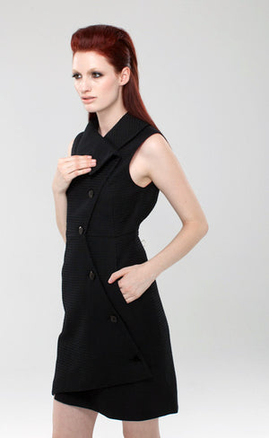 Swerve Vest Dress in Novelty Pique / Black