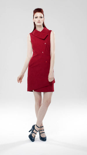 Swerve Jacket Vest Dress in Cotton Pique / Red