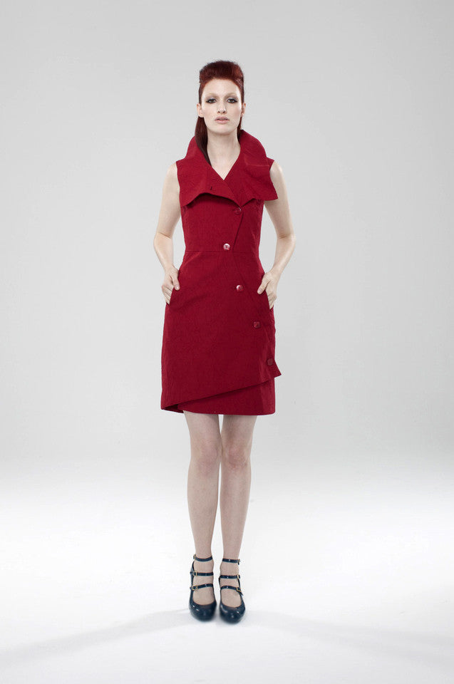 Swerve Jacket Vest Dress in Cotton Pique / Red