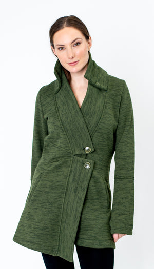 Classic Double Collar Ribbed Fleece Sweatshirt Jacket: Olive Heather *Original Fit