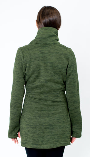 Classic Double Collar Ribbed Fleece Sweatshirt Jacket: Olive Heather *Original Fit