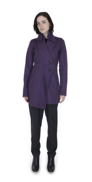 Classic Double collar wool knit sweater jacket/ Wool Knit/ Purple