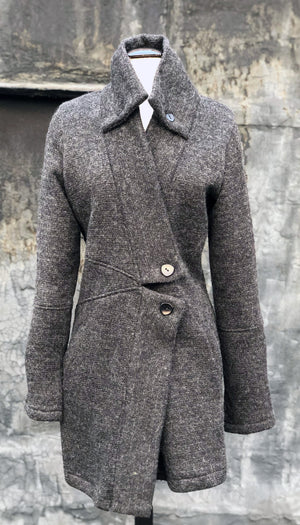 Classic Double collar wool knit sweater jacket: Charcoal
