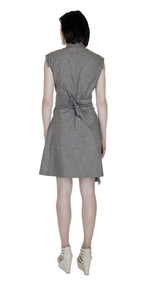 Classic Obi belt Shirtdress/ Graphite textured Cotton