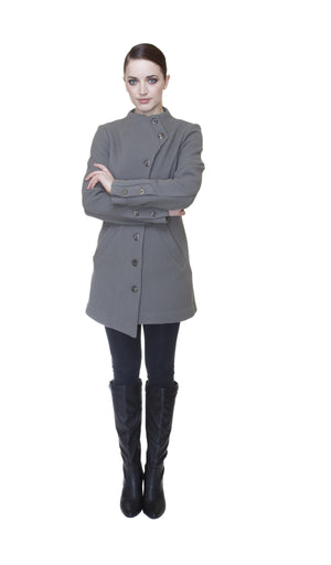Mock Military Button Front Coat/ Putty