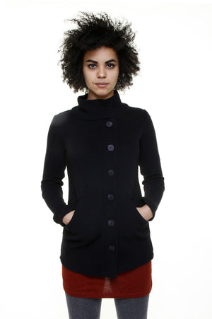 Cotton Heavy Rib Funnel Collar Sweater Cardigan/Black