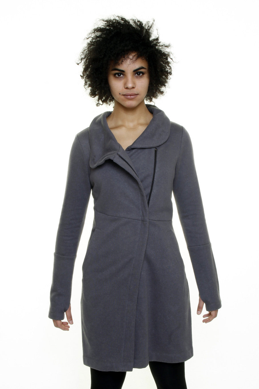 Funnel neck angled zip front tunic jacket/Hemp/ Grey