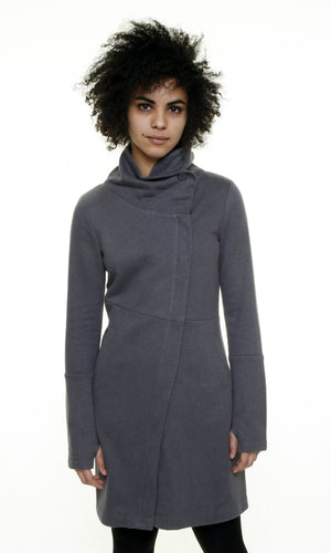 Funnel neck angled zip front tunic jacket/Hemp/ Grey