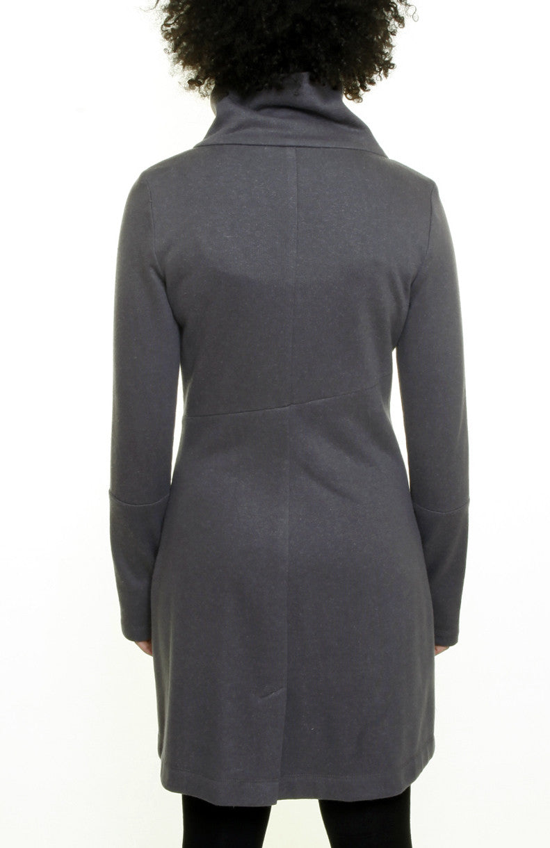 Funnel neck angled zip front tunic jacket/Hemp/ Grey