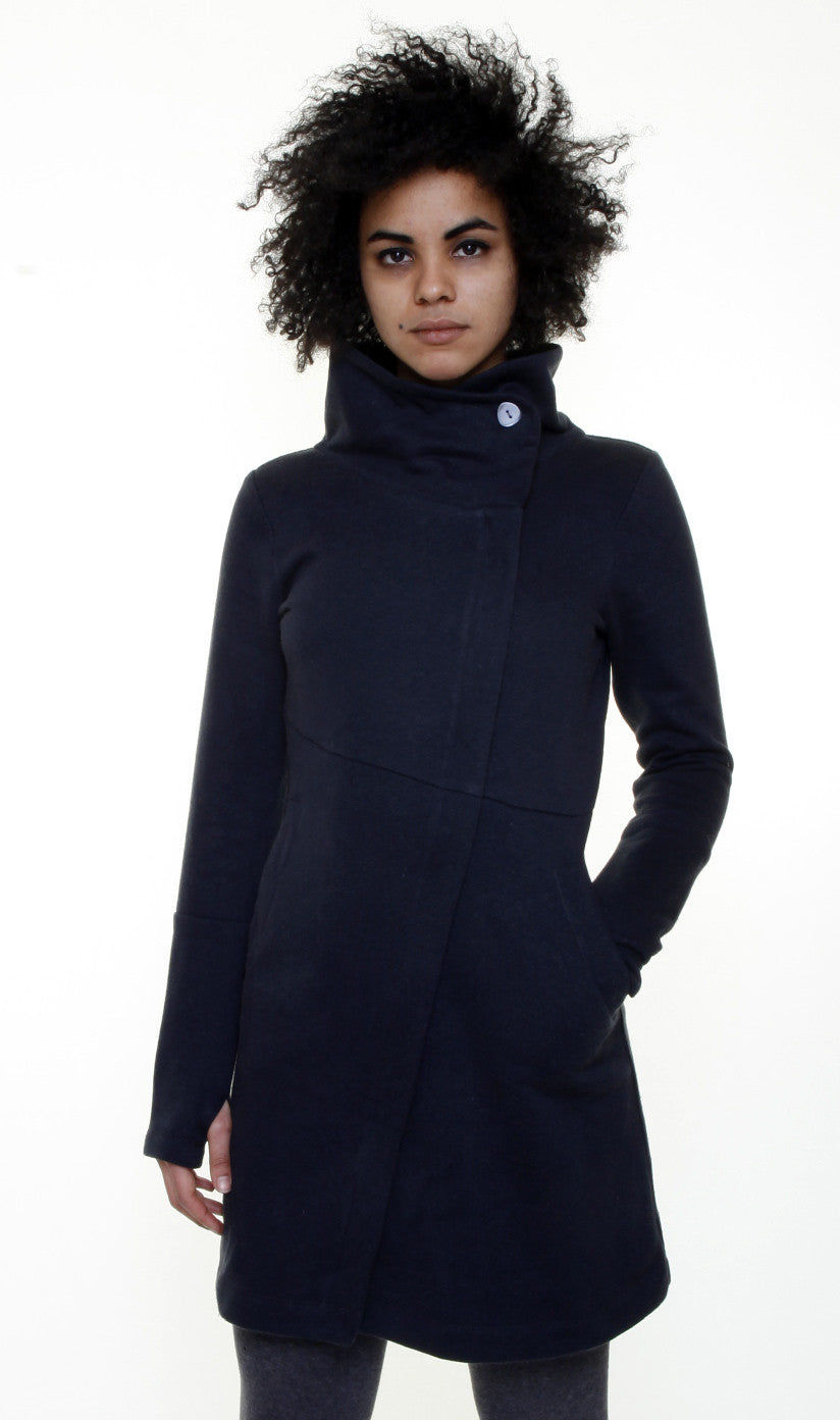 Funnel neck angled zip front tunic jacket/Hemp/ Midnte Blk