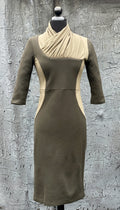 Color Block Wrap Neck Knit Dress/ Olive