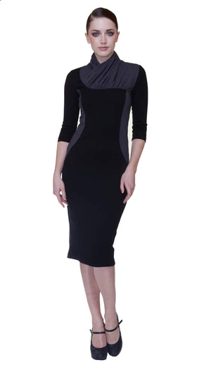 Color Block Wrap Neck Knit Dress