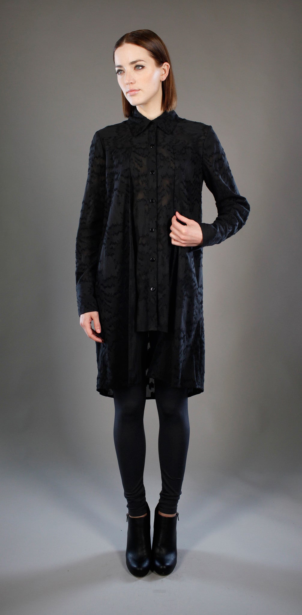 Button Front Double Layer Tunic Shirt