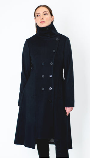 Military Button Up Coat/  Wool/Cashmere Blend/ Black
