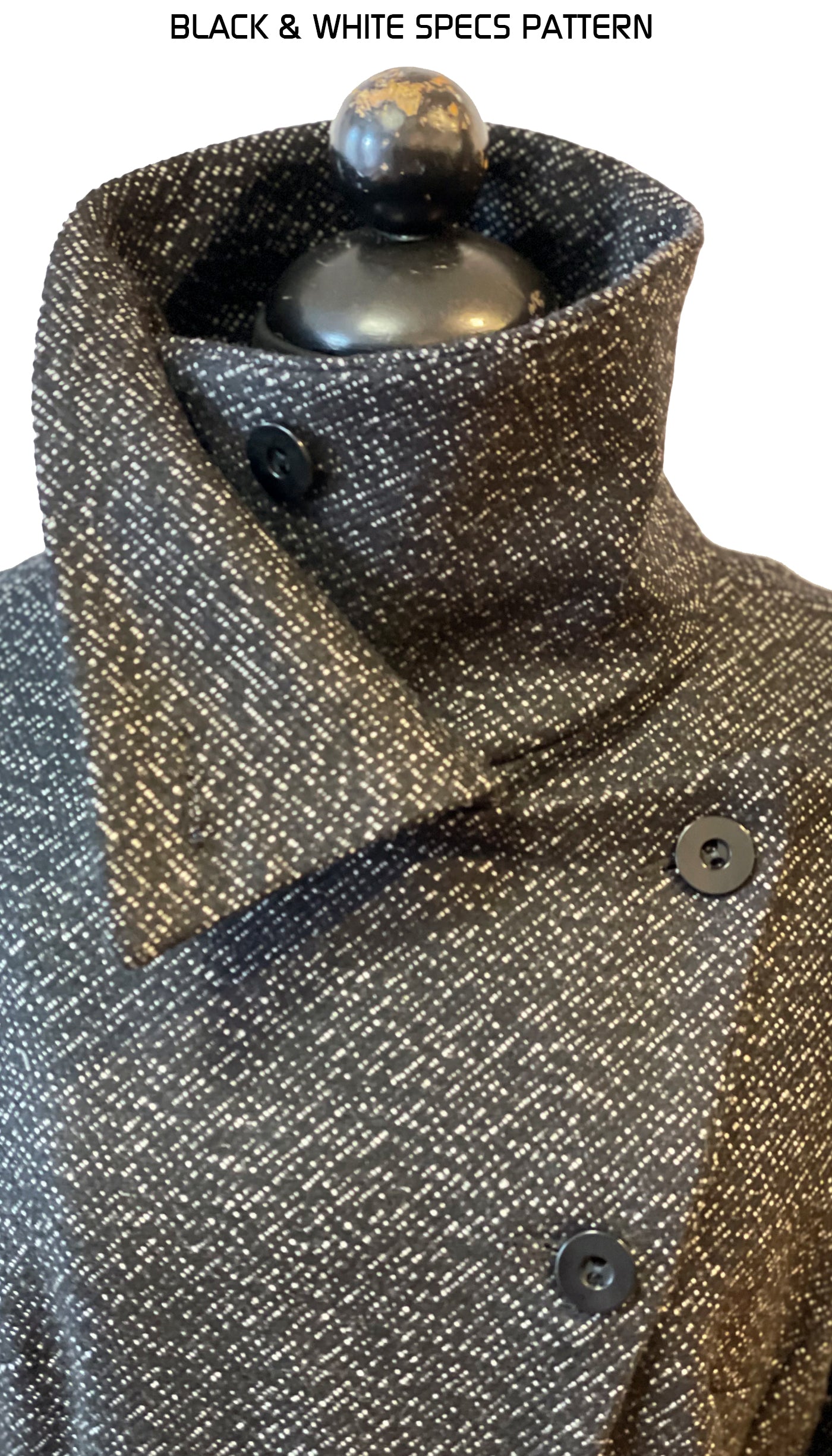 Military Button Up Coat/  Black /white texture