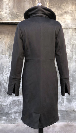 High Collar Thinsulated Zip Maxi Coat/ Black