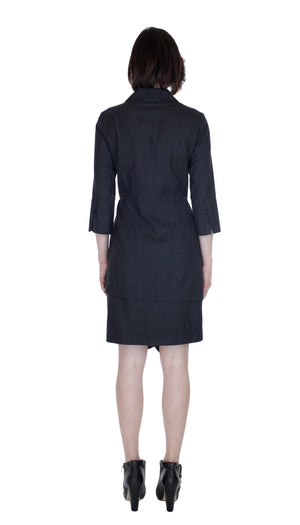 Asym Placket Double tier Shirtdress / Wool/Cashmere