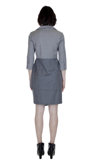 Asym Placket Double Tier Colorblock Shirtdress