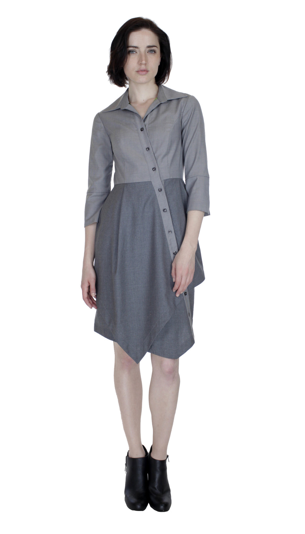 Asym Placket Double Tier Colorblock Shirtdress