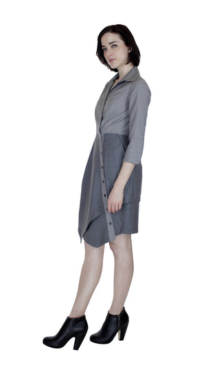 Asym Placket Double Tier Colorblock Shirtdress