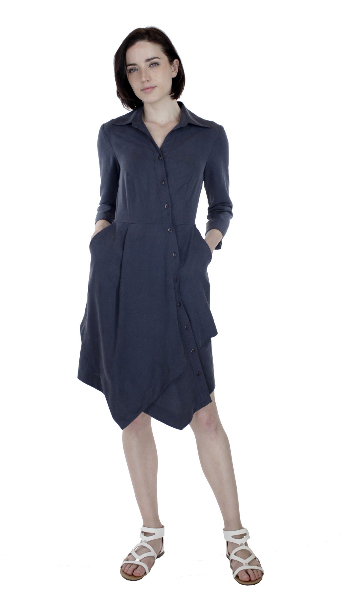Asym Placket Double tier Shirtdress