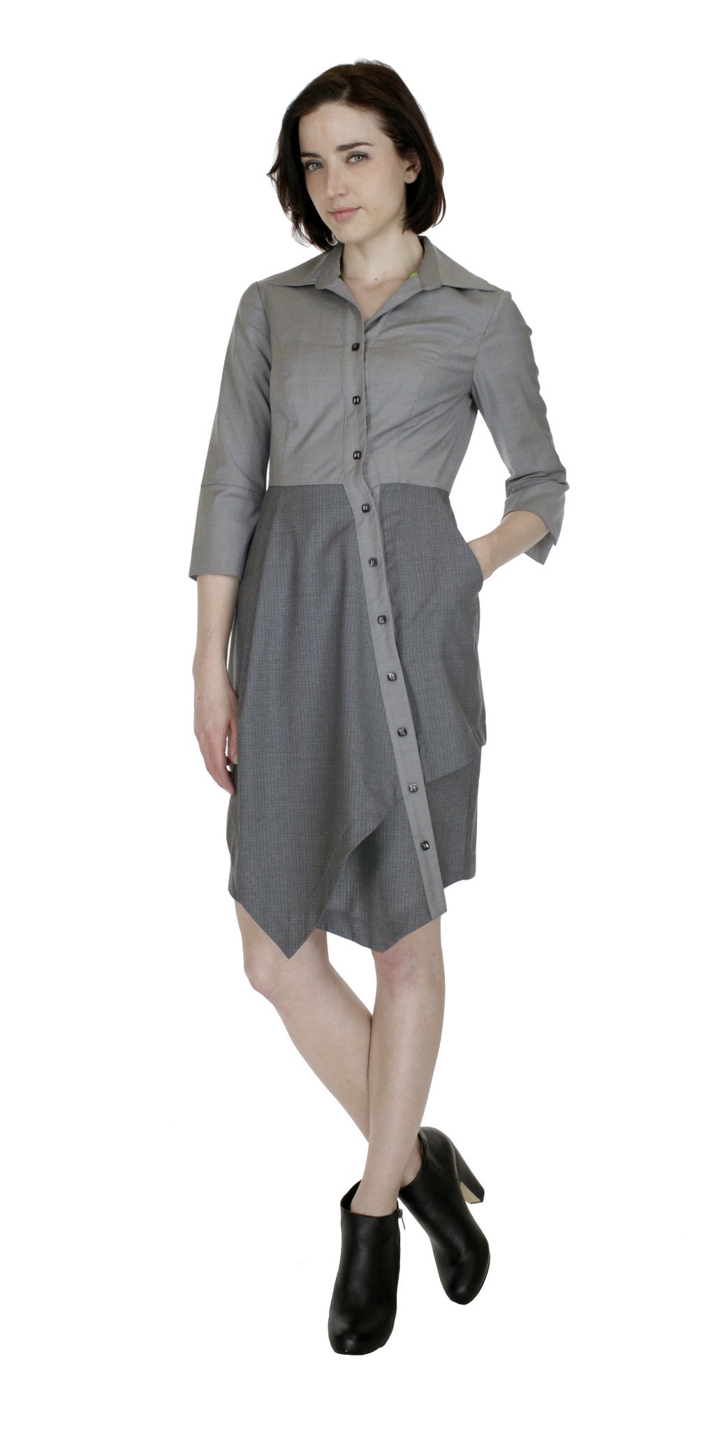 Asym Placket Double Tier Colorblock Shirtdress