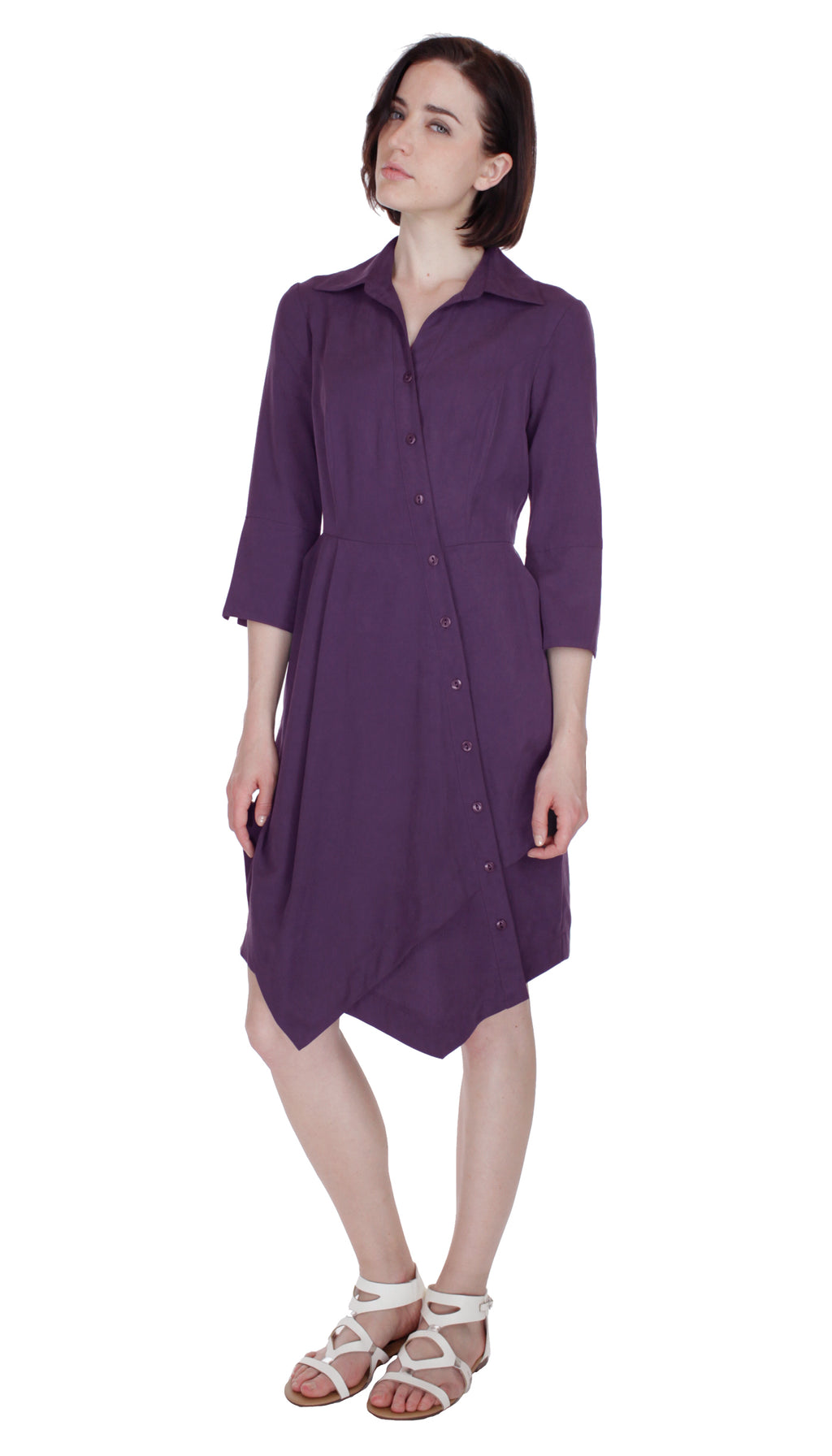 Asym Placket Double Tier Shirtdress/ Purple