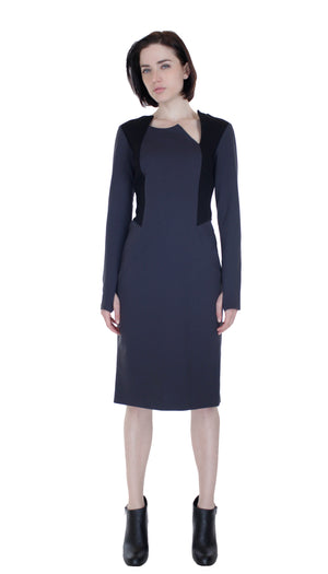 Color Block Vest Knit Dress/ Grey/Black Combo