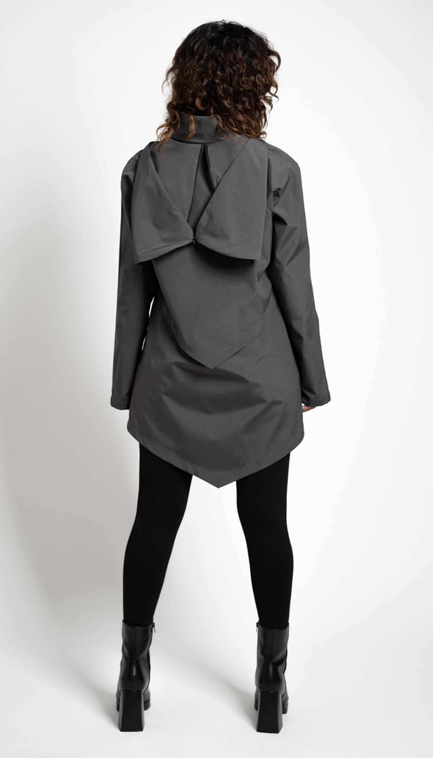 Convertible Hood Asymmetrical Rain Jacket w/ lining